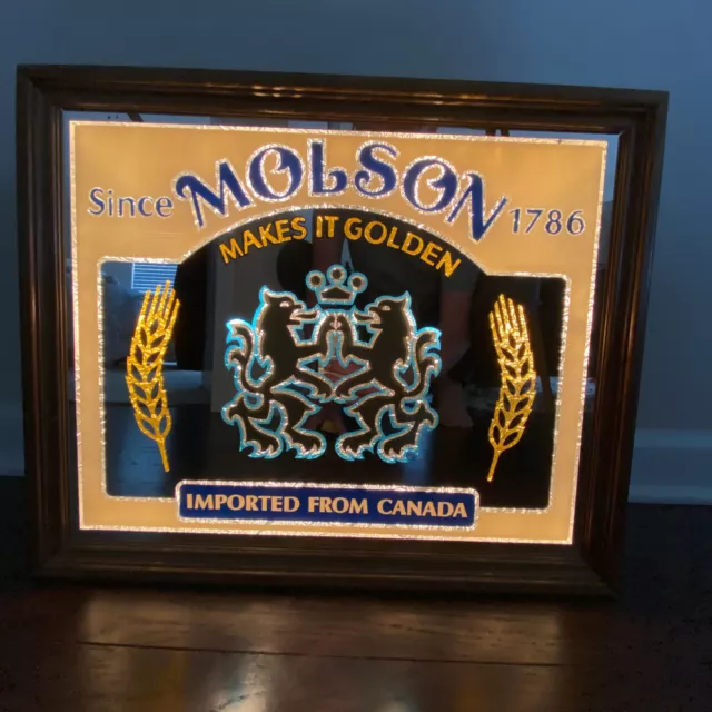 Molson Beer Sign Light Up Mirror Bar Brewery 21 in x 18 in. Bigger than most
