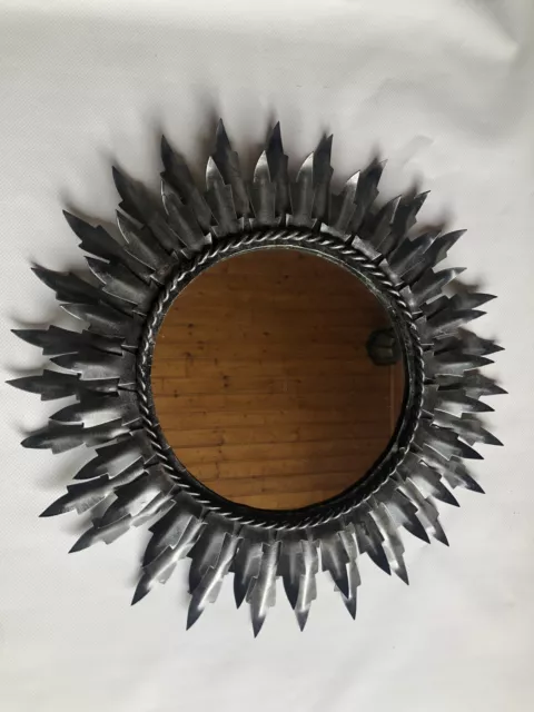 ancien Miroir soleil Métal avec feuillage vintage no chaty