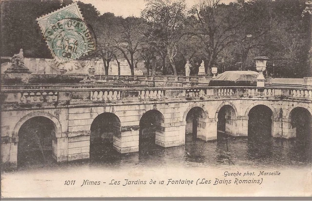 CPA 30 NIMES LES JARDINS DE LA FONTAINE... ECRITE.EN 1906 TBE (ref 46)