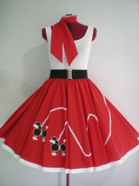 Rock N Roll/Rockabilly  "Poodle" Skirt-Scarf M-L Red/White.