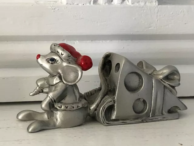 Vintage Santa Mouse Figurine Hudson Selangor Pewter Christmas Cheese Sleigh CUTE