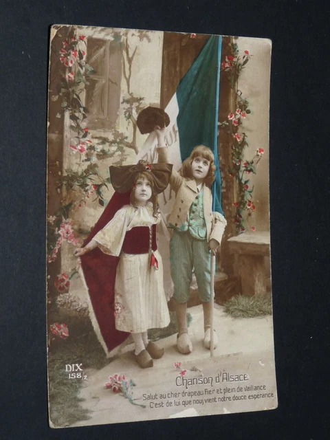 Cpa Carte Postale 1915 Guerre 14-18 Patriotique Enfants Drapeau Chanson Alsace