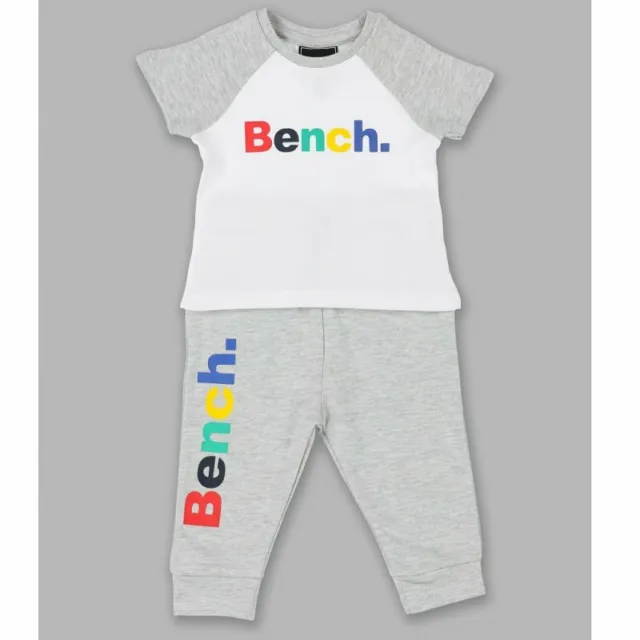 New Bench Baby Boys Girls T-Shirt & Joggers Outfit 2 Piece Grey & White Logo