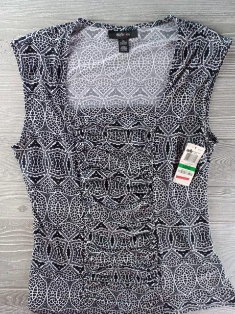 STYLE&co Women's Ruched Front Sleeveless Tank Blouse  - Mosaic Tile - Large NEW