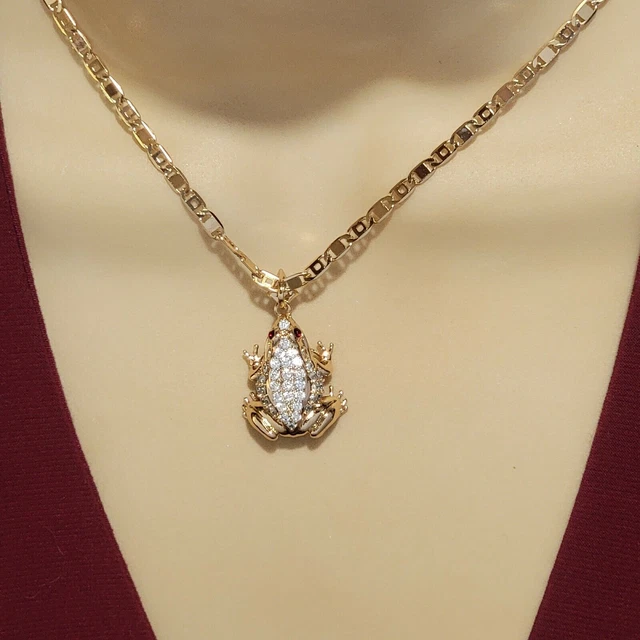 Collar Colgante de Rana CZ Chapado en Oro 14k Moda Hip Hop Unisex Cadena Encanto