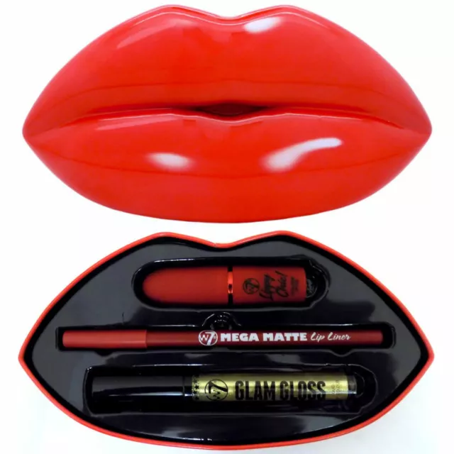 W7 Kiss Lip Kit Lippenstift Set Lipgloss Lipstick Lipliner Damen Red Alert NEU