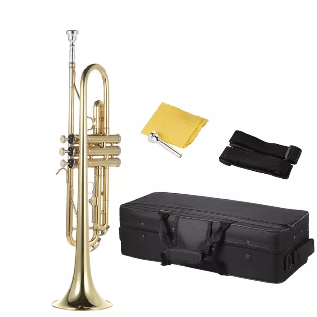 Trompete Bb Flache Messing Gold lackierte Exquisite Durable Musikinstrument R8K9