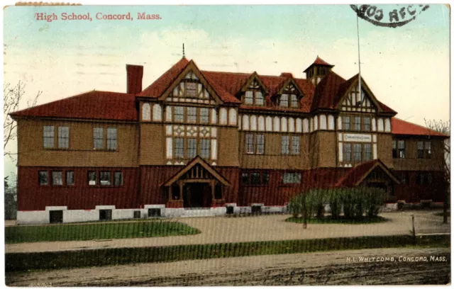 CONCORD, MA High School, View from Street, Massachusetts Whitcomb Postcard 1909