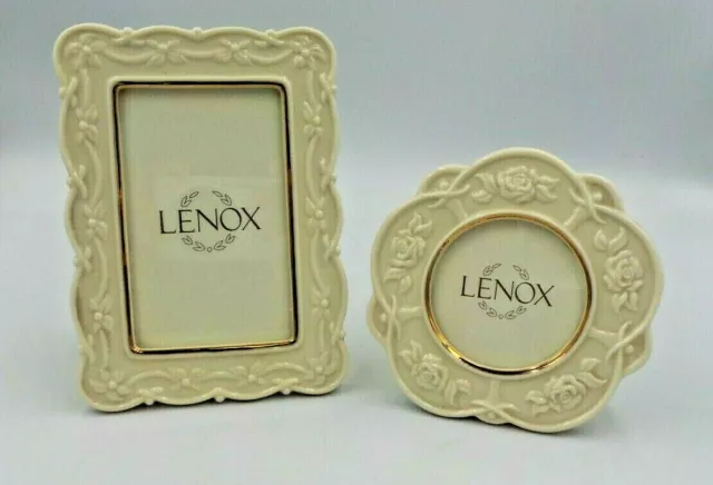 ‏Vintage lot of two Lenox Embossed Floral Porcelain Picture Photo Frames