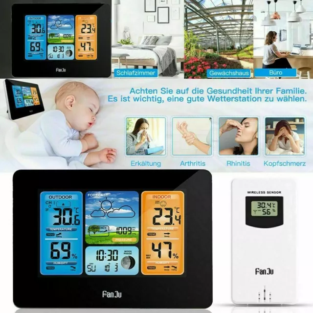 Wireless Weather Station Clock Indoor&Outdoor Digital Thermometer Temperature UK 2