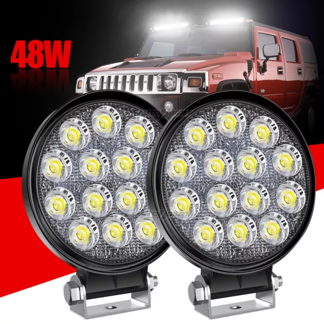 2PCS 4inch Driving LED Lights Round Spot Offroad Fog Lamp 4WD UTE Work Light Bar