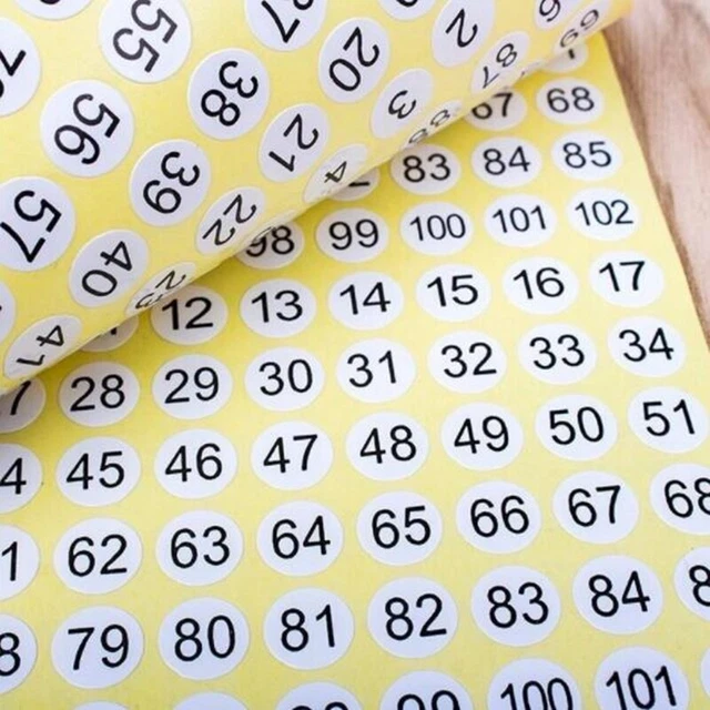 1102 NUMBERS STICKERS Numbered Labels Round Small Garment Sticky 15