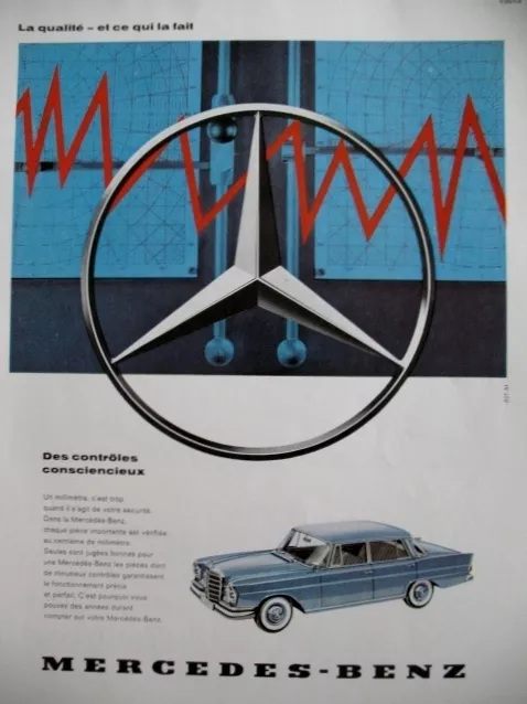 Publicite De Presse Mercedes-Benz Automobile Qualite Et Controle French Ad 1960