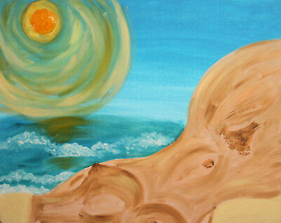 Abstract oil painting nude body seascape