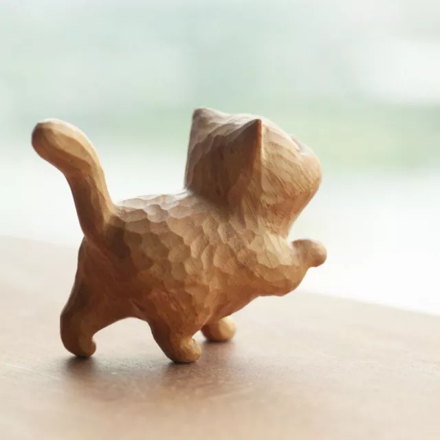 A tsundere cat -- Wooden Statue animal Carving Wood Figure Decor Children Gift 2