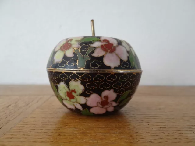 Joli Pot Couvert Bonbonnière en Forme de Pomme en Emaux Cloisonnés Noirs