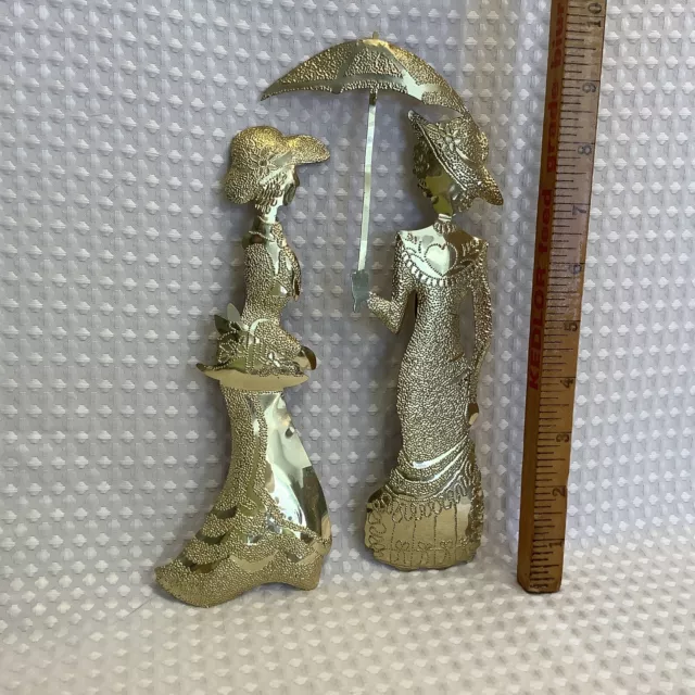 2 Vintage Home Interiors Metal LADIES Wall Decor Brass Copper READY TO HANG VGUC