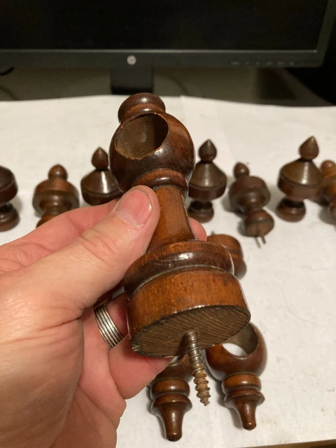 4 Old Sets Arts Craft Victorian Turned Wood Drapery Curtain Rod Brackets Finials 17