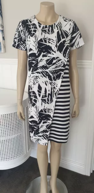 JANE LAMERTON black & white print shift dress Size 14 NWOT