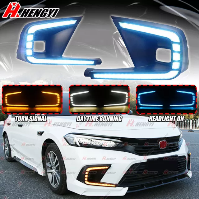 For Honda Civic 2022-2023 LED DRL Fog light Daytime Run Head Lamp W/ Turn Signal