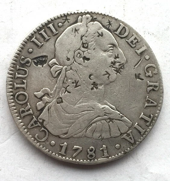 Mexico Empire 1781(F.F) Carolus III 8 Riel Silver Coin,Rare!