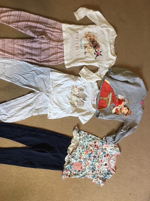 PACCHETTO RAGAZZE 7x ARTICOLI DISNEY PJS TOP PJS LEGGINGS CARINI TAGLIA 3 4