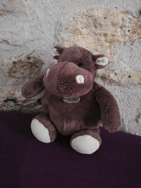 O/ Doudou Peluche Histoire D'ours Hippopotame Marron  23 Cm Hippo Assis MM