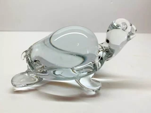 Vintage Hand Blown Clear Art Glass Turtle Figurine 6" Long