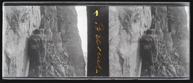 Alpinisme Alpiniste Montagne NEGATIF Photo Stereo Plaque de verre VR12ne2