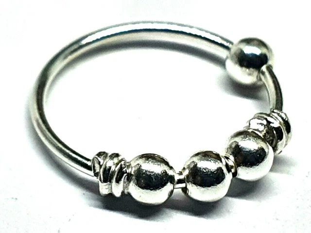 Anillo para la nariz Plata 925 3 bolas en espiral Bali Aro de 8 mm 22 g...