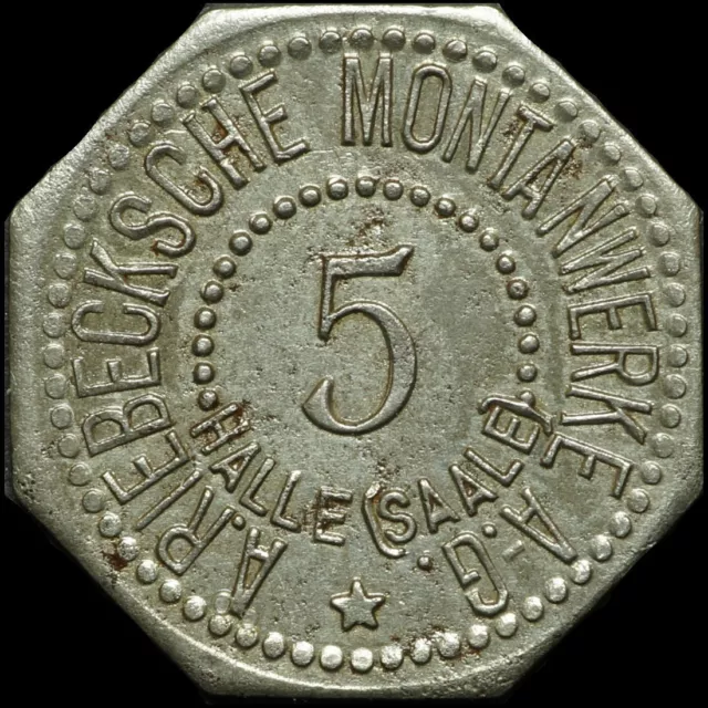 NOTGELD: 5 Pfennig. BERGBAU - A. RIEBECKSCHE MONTANWERKE - HALLE / SAALE.