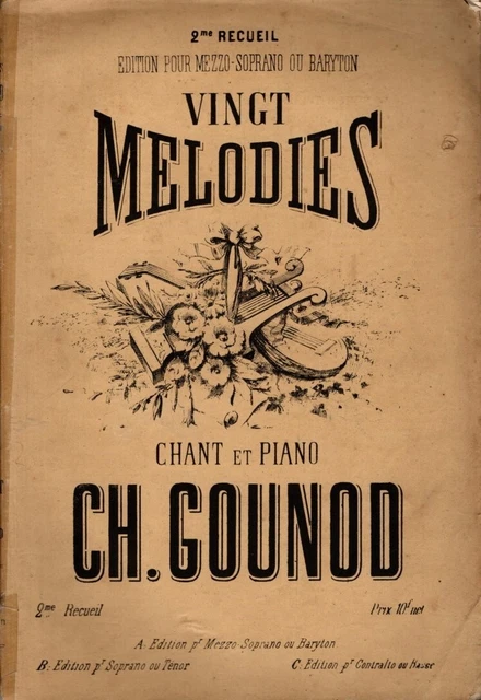 VINGT MELODIES CHANT ET PIANO  CH. GOUNOD pour Mezzo Soprano ou Baryton