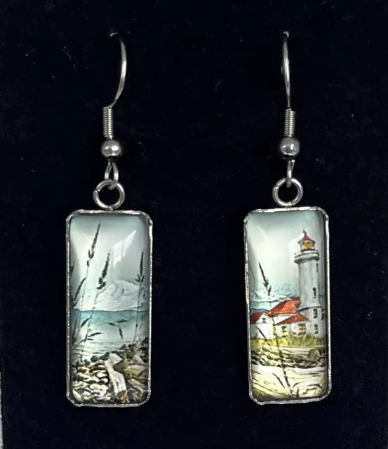 Nautical Lighthousel Beach Ocean Dangle Earings