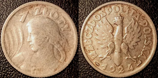 Polonia - República - 1 Zlot, Plata 1924 Paris! Y #15