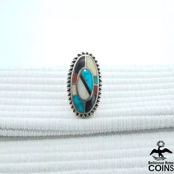 Southwestern Americana Silver Multi-Color Stone Inlay Statement Ring
