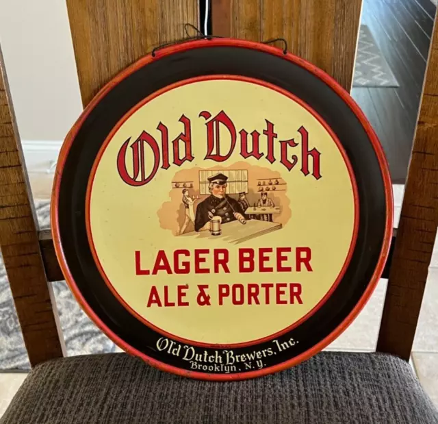 Rare 1930'S Old Dutch Beer Metal Beer Tray Charger Sign Old Dutch Brooklyn Ny