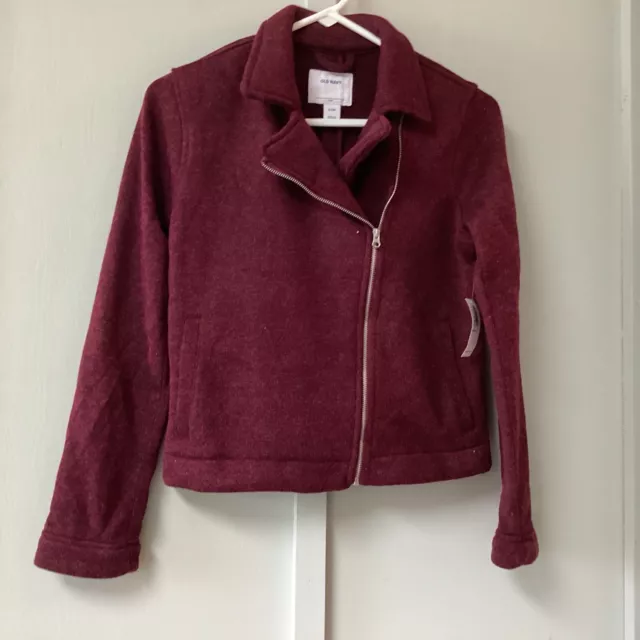 Girls Old Navy Size XL 14/16 Blazer Sweat Moto Red Burgundy Long Sleeve New