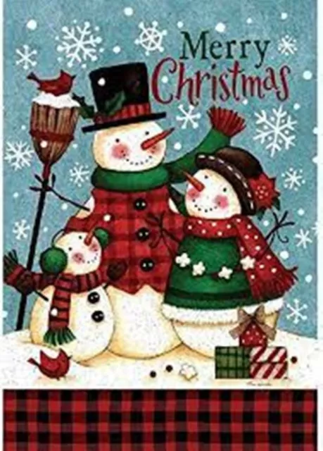 Snow Family, Merry Christmas, Snowman, Garden Flag 12"x18", Custom Decor 2 Sided