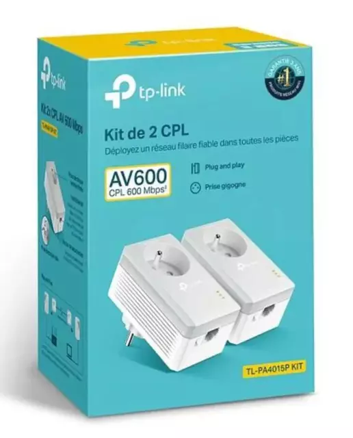 2 TP-Link KIT Prise CPL 600Mbps CPL avec 1 Port Ethernet et Prise Intégrée