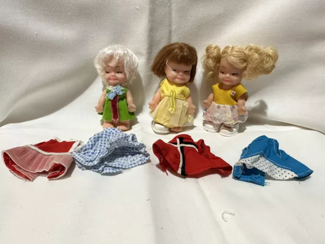 Set of 3 1960’s pocket dolls & spare set of clothes. vintage rare collectable