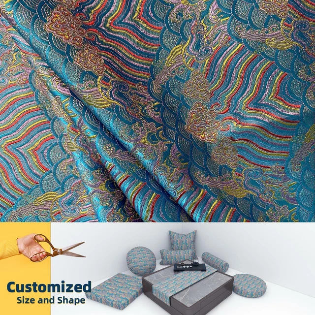 Bd115*Fabric/Cushion Cover/Runner*Red Cloud Peacock Faux Silk Kimono Brocade