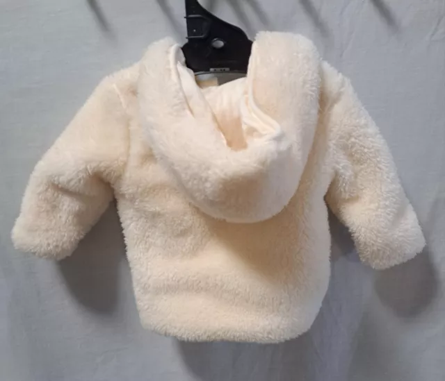 Baby Girls' Jacket Size 00 Cream Fluffy Warm Winter Weight Lined  Hooded Zip Up 3
