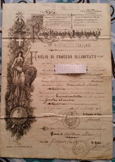 REGIO ESERCITO ITALIANO Distretto di Siracusa Foglio di Congedo