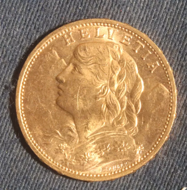 1913-B Swiss Helvetia 20 Francs Agw-.1867   Lot 141001