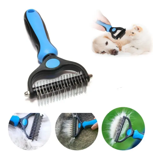 Pet Shedding Brush Grooming 2 Sided Undercoat Dog Cat Hair Rake Pet Comb Tool