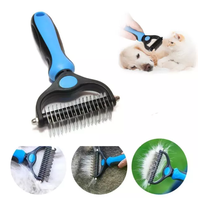 Pet Shedding Brush Grooming 2 Sided Undercoat Dog Cat Hair Rake Pet Comb Tool