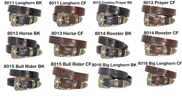 Western Leather Belt Longhorn Horse Rooster Floral Basketweave Cowboy Rodeo Belt 3