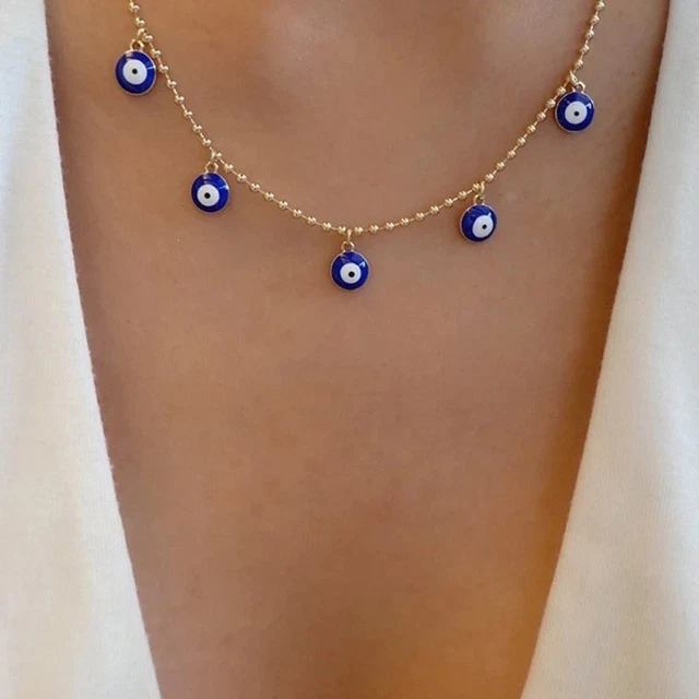 Lucky Turkish Evil Eye Beads Pendant Necklace Clavicle Chain Choker Womens Gift