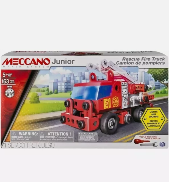 Meccano Junior Maker System - Rescue Fire Engine Truck Lights & Sounds ! Playset
