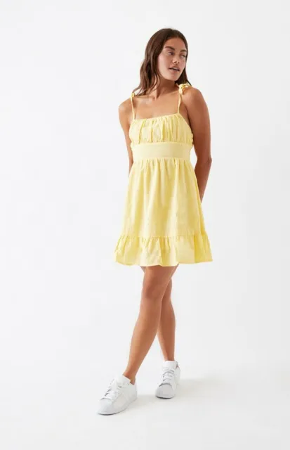 NWT LA Hearts Textured Tie Strap Yellow Mini Dress XS PACSUN